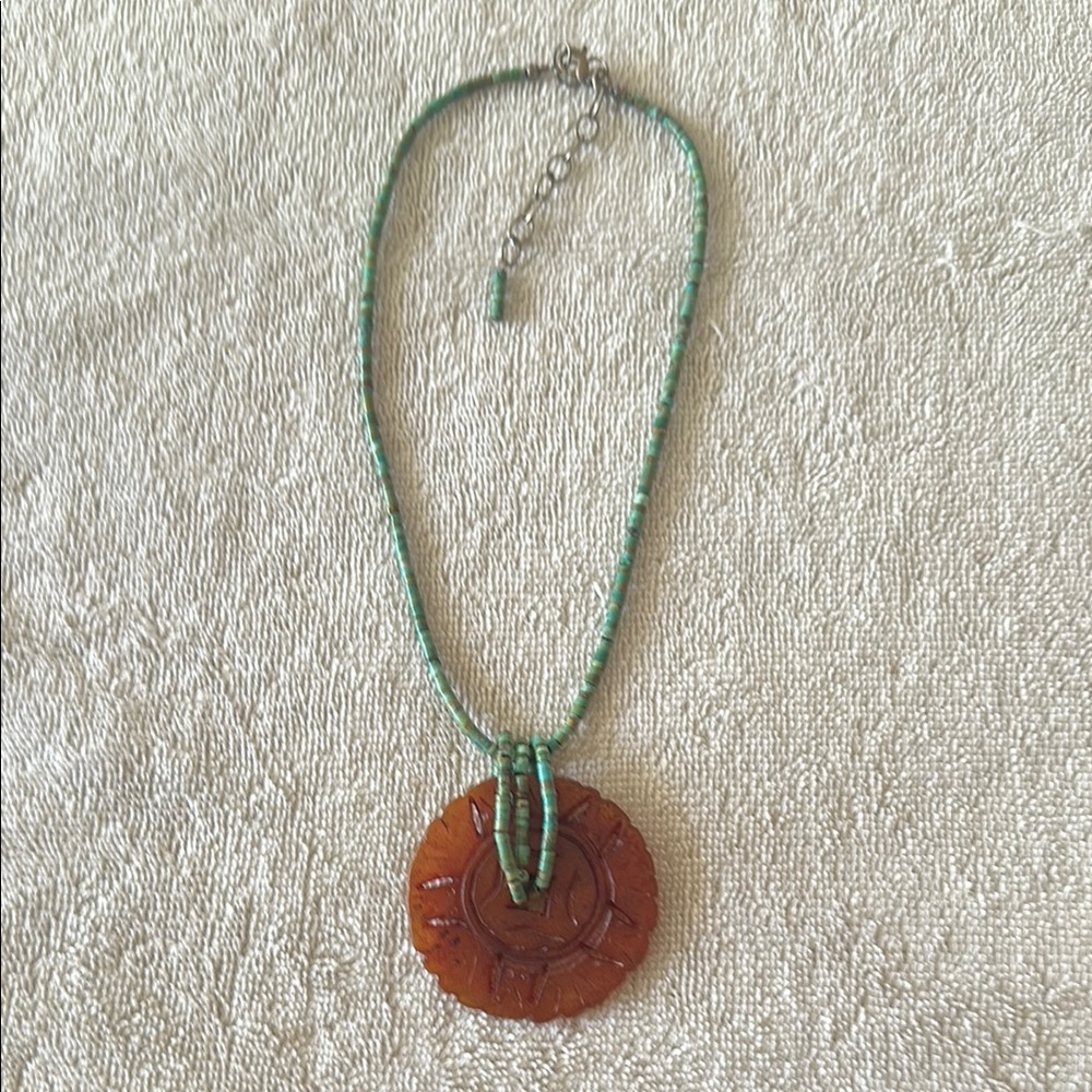 Green and Brown Stone Pendant Necklace